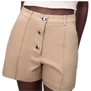 High-Waist Button Front Women's Shorts in Tan
